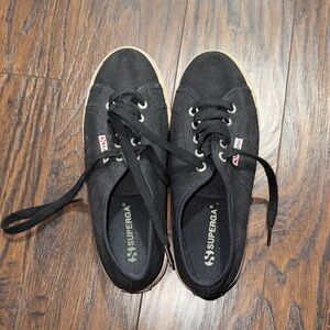 Superga Women's Black Canvas Lace-Up Sneakers